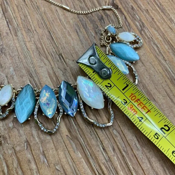 Anne Klein Gold Tone Blue Multi Petal Mother of Pearl Epoxy Necklace - Picture 6 of 6